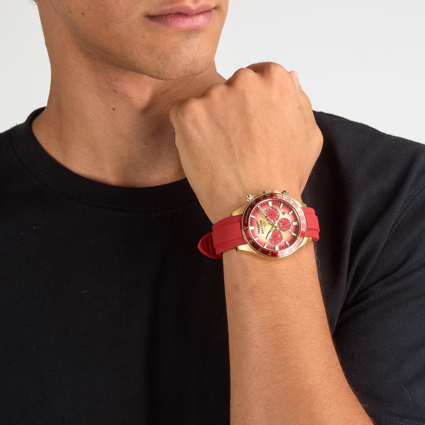 Orologio Sector 230 Fire Chrono 43 Mm Pvd Oro Gomma Rossa Quadrante Dorato/Rosso