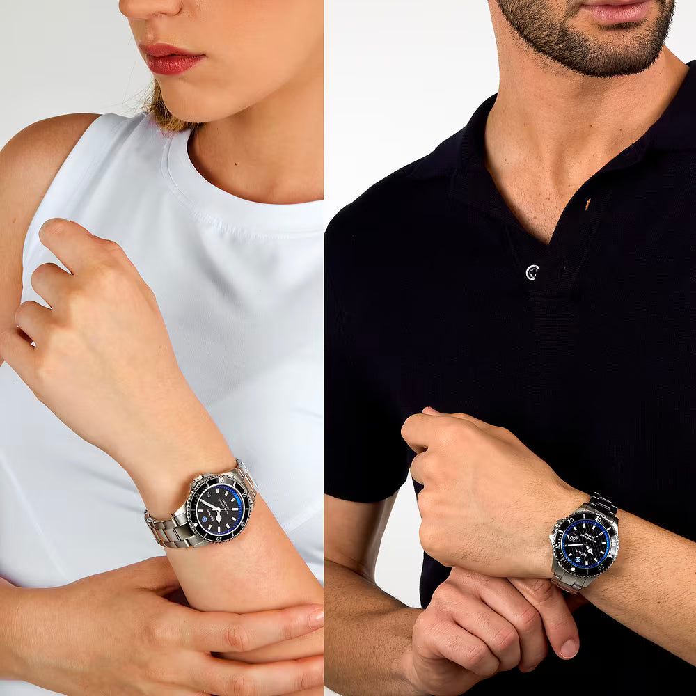 Confezione Speciale 2 Orologi Sector Uomo 43 mm e Donna 35 mm 230 Inter Acciaio Braccialato Nero/Blu