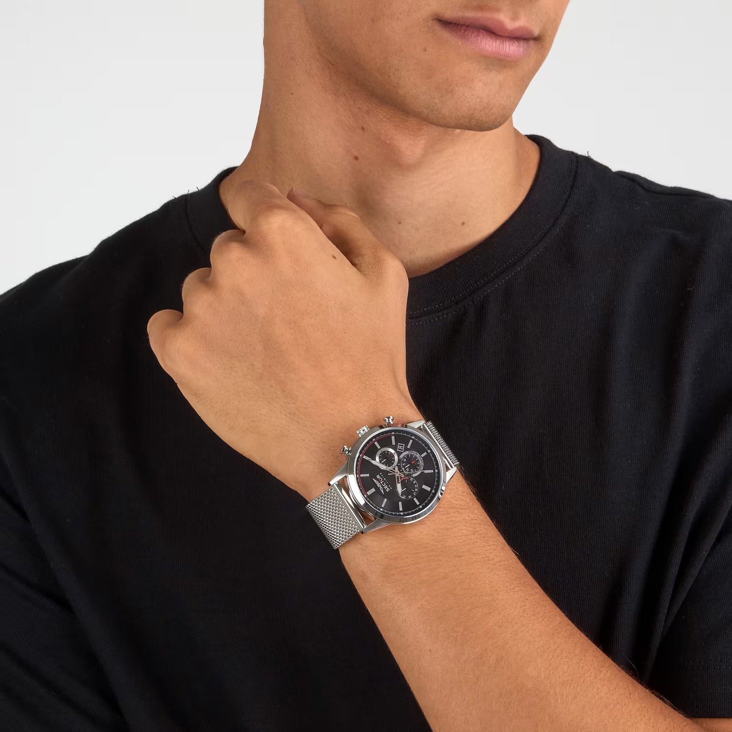 Orologio Sector 660 Chrono 42 Mm Acciaio Braccialato Maglia Milanese Nero/Rosso