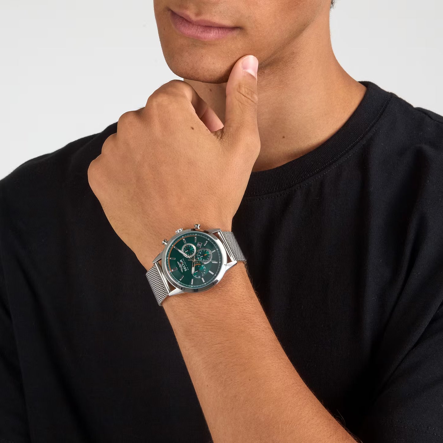Orologio Sector 660 Chrono 42 Mm Acciaio Braccialato Maglia Milanese Verde/Arancione