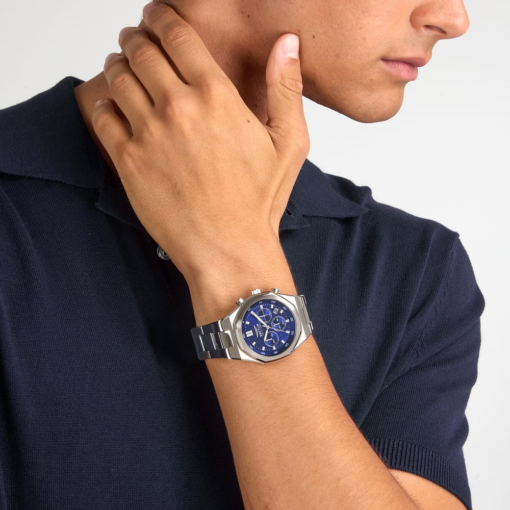 Orologio Sector Otto150 Chrono 42 Mm Acciaio Braccialato Quadrante Blu