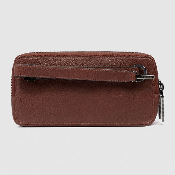 Pochette Piquadro Da Polso Tre Scomparti Polsiera Removibile Tracolla Portacarte Di Credito Pelle Martellata Marrone
