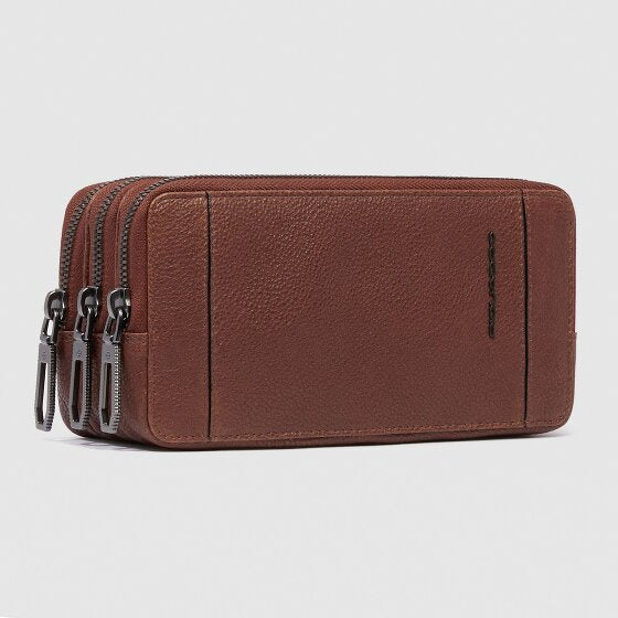 Pochette Piquadro Da Polso Tre Scomparti Polsiera Removibile Tracolla Portacarte Di Credito Pelle Martellata Marrone