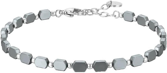 Bracciale Uomo Luca Barra Acciaio Maglie Esagonali Ematite Nera