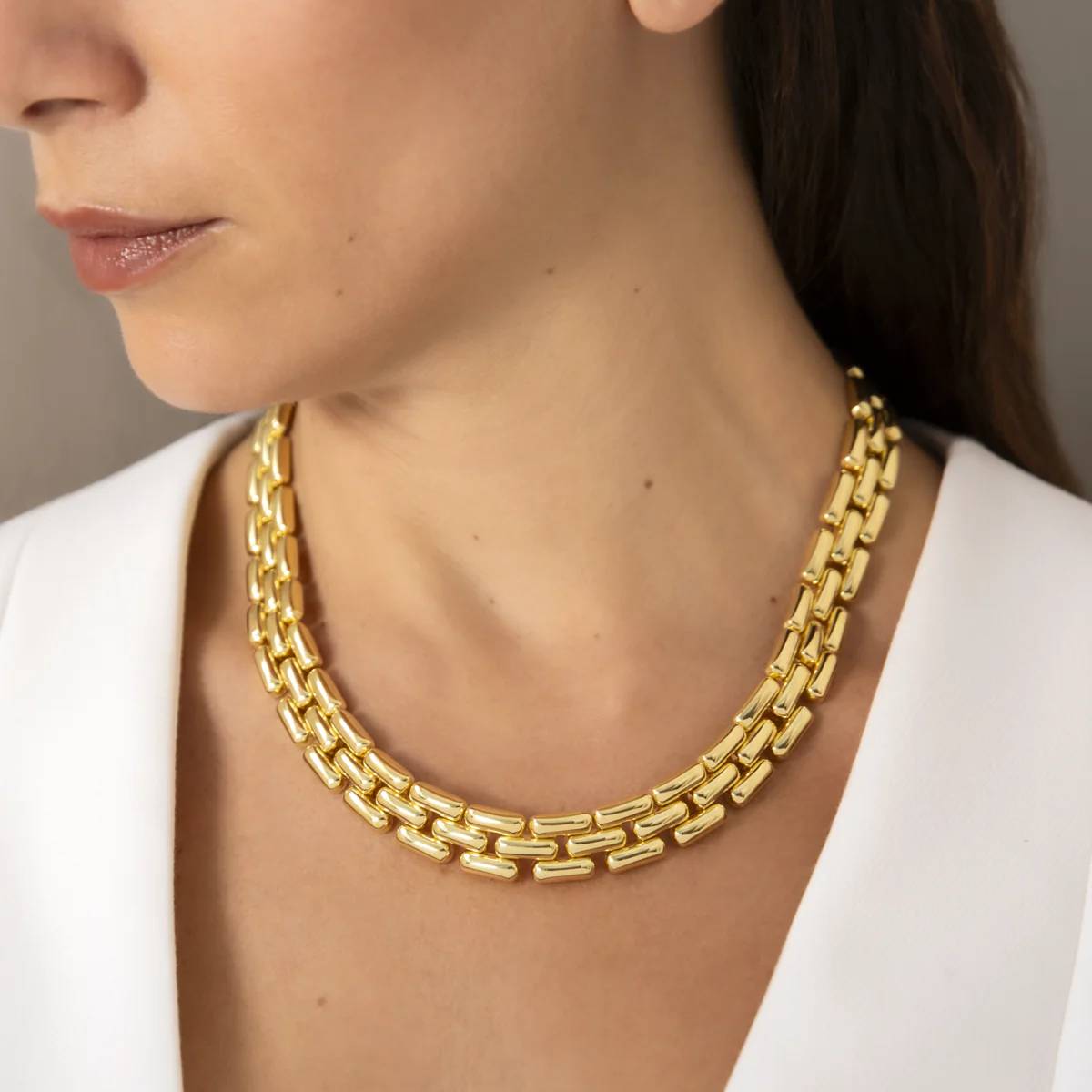 Collana Girocollo Etrusca Catena Pantera Lega Golden Placcata Oro 18 kt