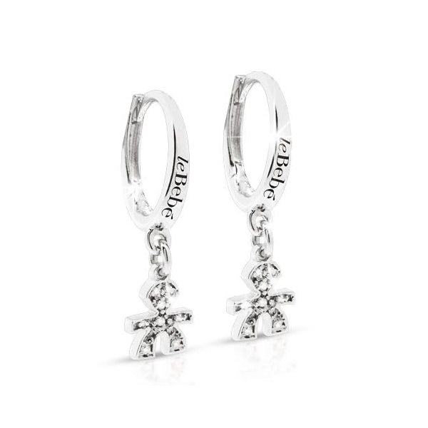 Orecchini Lebebé Briciole Pendenti Bimbo Oro Bianco e Pavè Diamanti Gancio Monachella