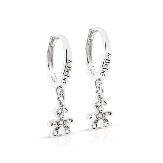 Orecchini Lebebé Briciole Pendenti Bimbo Oro Bianco e Pavè Diamanti Gancio Monachella