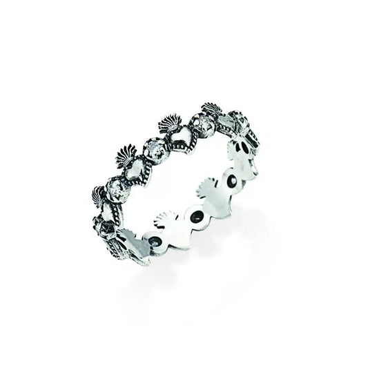 Anello Amen Argento Sacro Cuore e Zirconi - Misura 14
