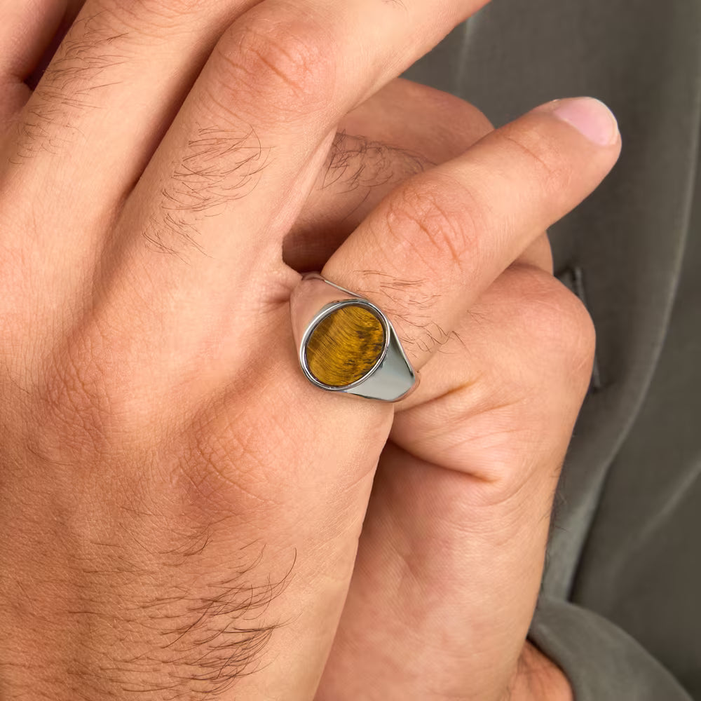 Anello Chevalier Uomo Morellato Terra Acciaio Occhio Di Tigre Ovale - Misura 23