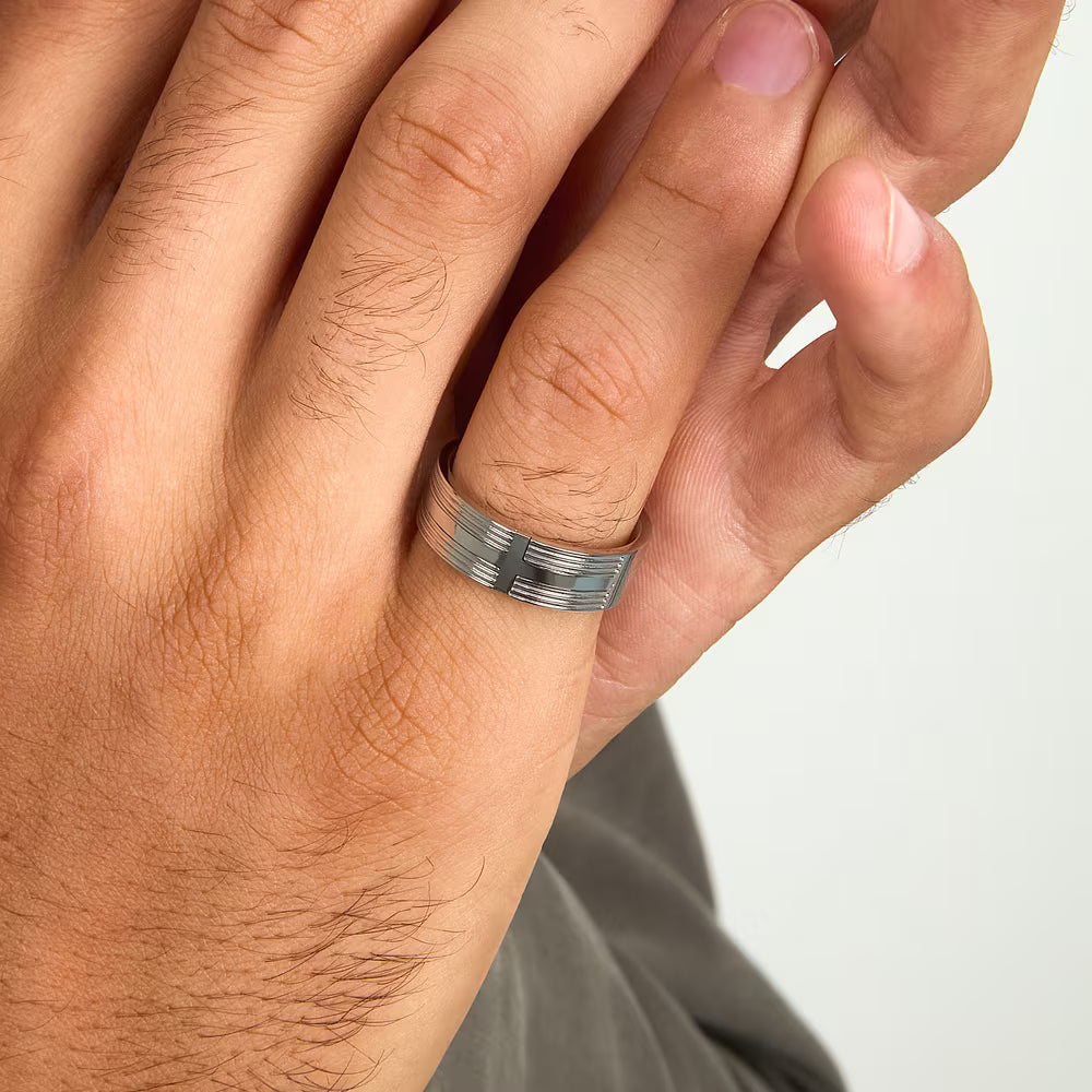 Anello Uomo a Fascia Sector Spirit Acciaio Rigato - Misura 21