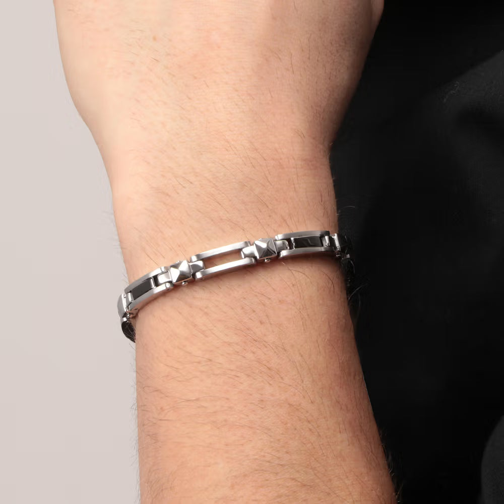 Bracciale Uomo Morellato Cross Acciaio Lucido/Satinato Inserti Pvd Grigio