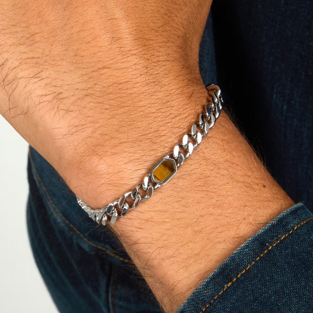 Bracciale Uomo Morellato Terra Acciaio Maglia Grumetta 3 Elementi Esagonali