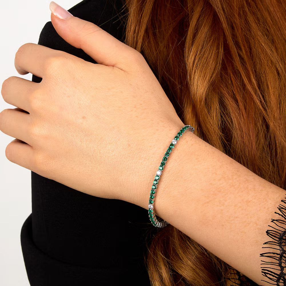Bracciale Tennis Morellato Tesori Argento Zirconi Verdi/Bianchi