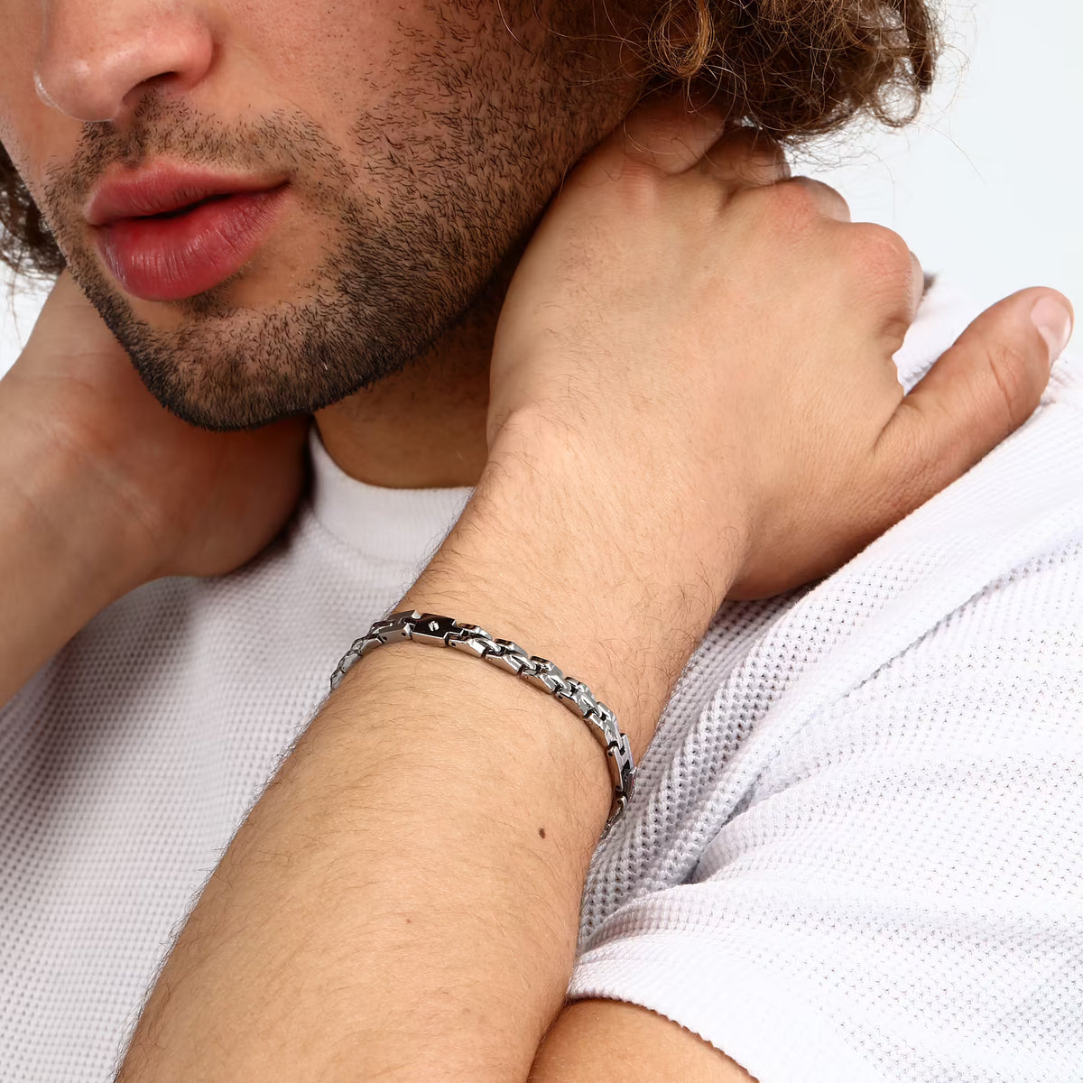 Bracciale Uomo Sector Basic Acciaio Maglia Modulare Con Elementi Satinati/Lucidi e Viti