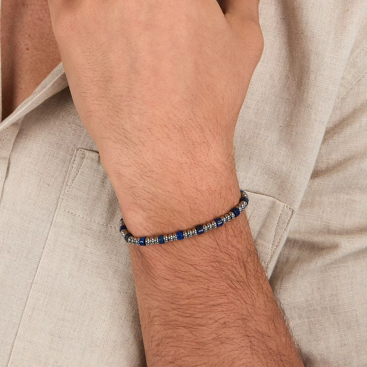 Bracciale Uomo Sector Basic Acciaio Con Sfere Discoidali Pietra Blu/Acciaio