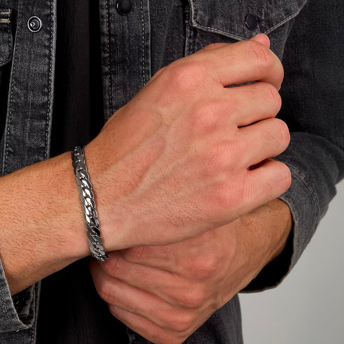 Bracciale Uomo Sector Basic Uomo In Acciaio Maglia Catena Piatta Larga Cm.19+3