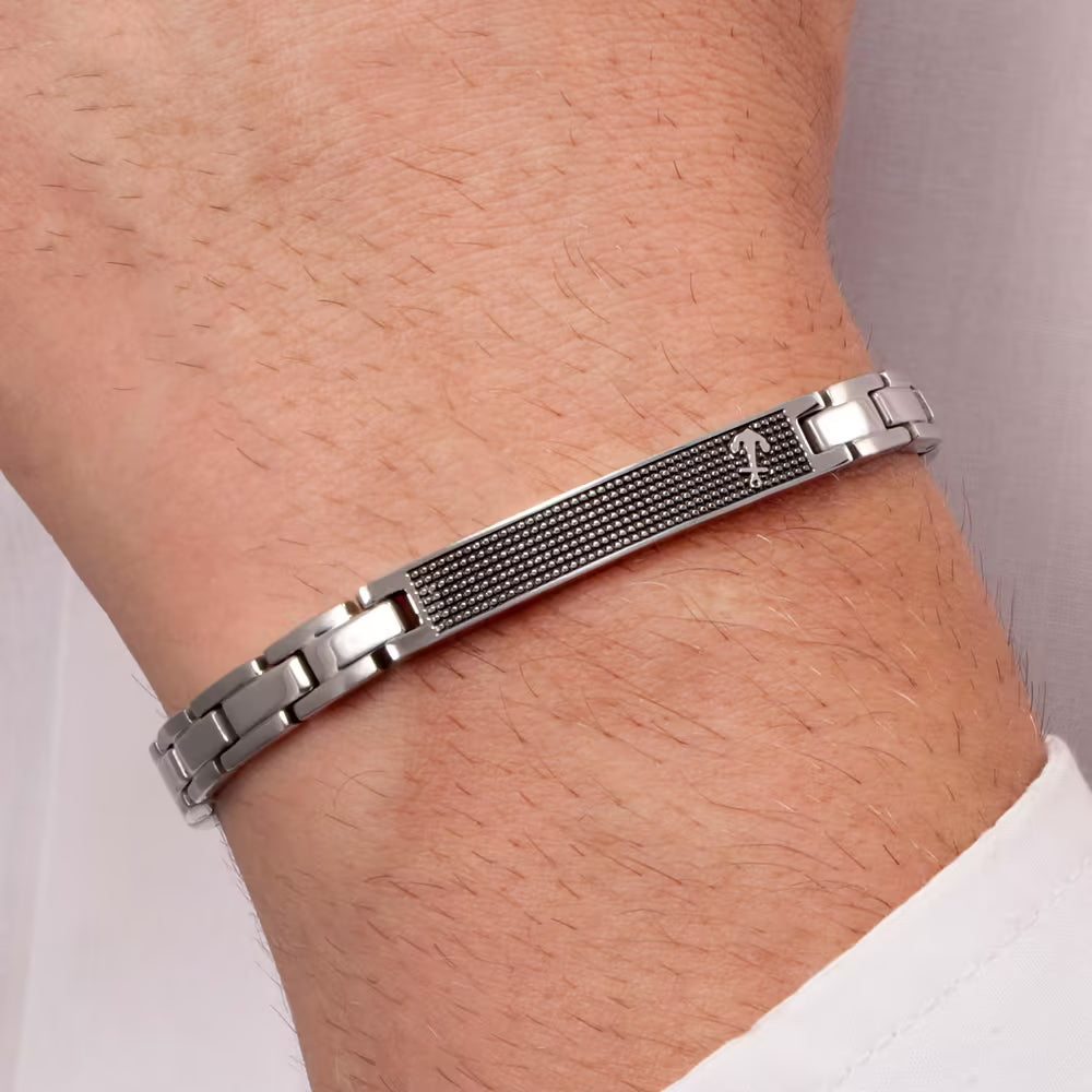 Bracciale Uomo Sector Basic Acciaio Piastrina Centrale Puntinata e Ancora
