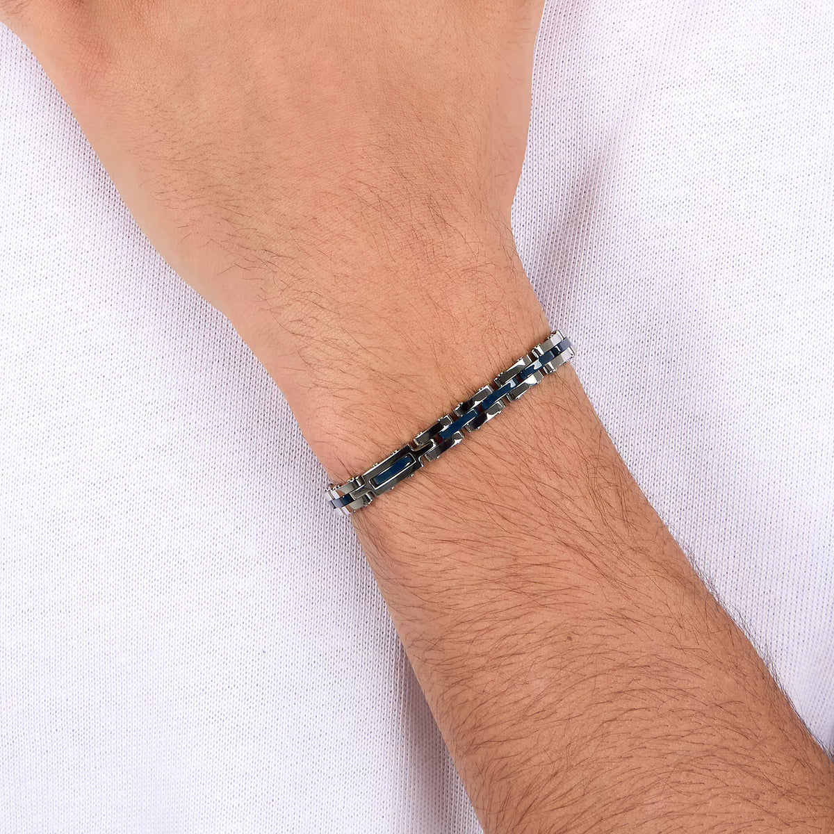Bracciale Uomo Sector Ceramic Acciaio/Ceramica Blu Maglia Modulare Inserto Centrale