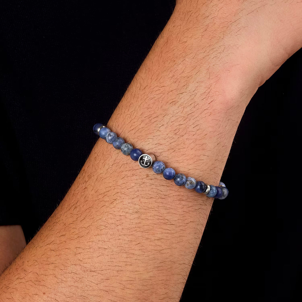 Bracciale Uomo Sector Marine Acciao Sfere Sodalite Blu + Elementi Discoidali Ancora