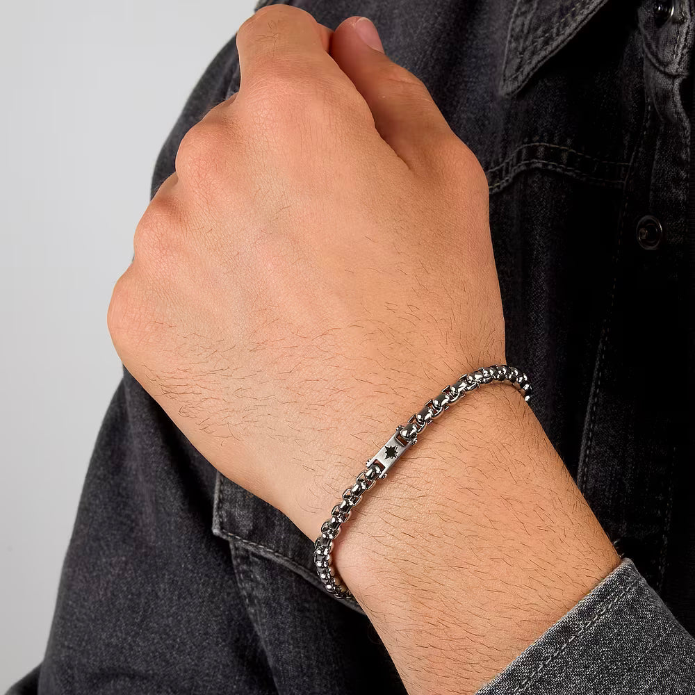Bracciale Uomo Sector Marine A Maglia Veneziana Acciaio Con Piastrina Satinata/Rosa Dei Venti