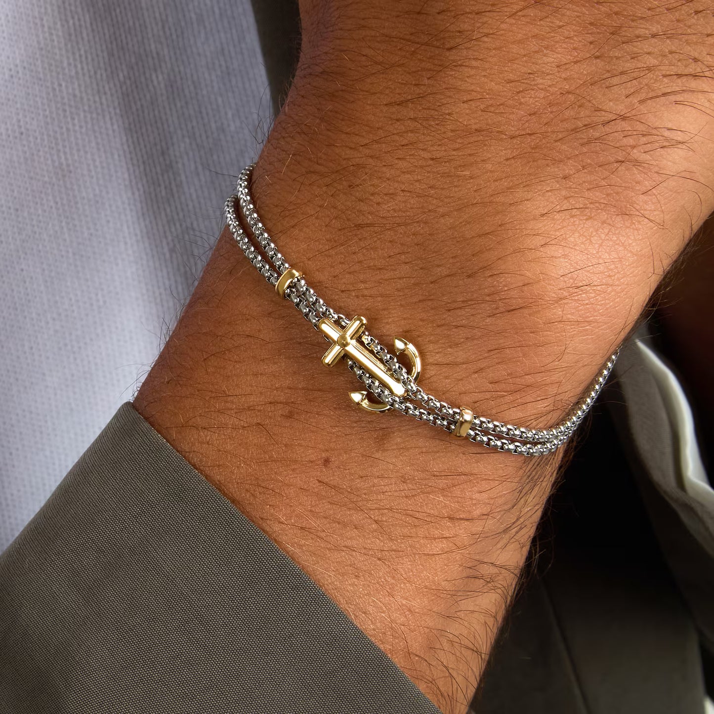 Bracciale Uomo a 2 Fili Sector Marine Acciaio Centrale Ancora Pvd Oro