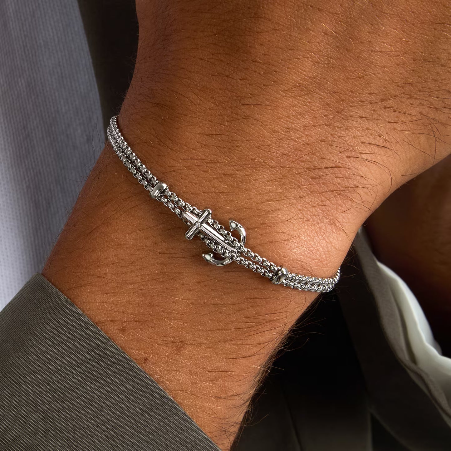 Bracciale Uomo a 2 Fili Sector Marine Acciaio Centrale Ancora con Cristallo