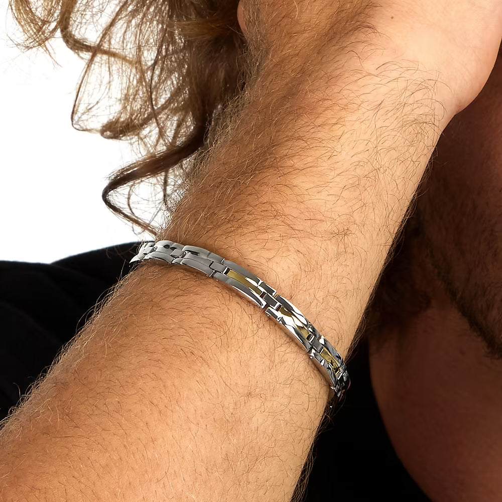 Bracciale Uomo Sector Premium Acciaio Maglia Modulare Con Elementi Centrali Pvd Oro