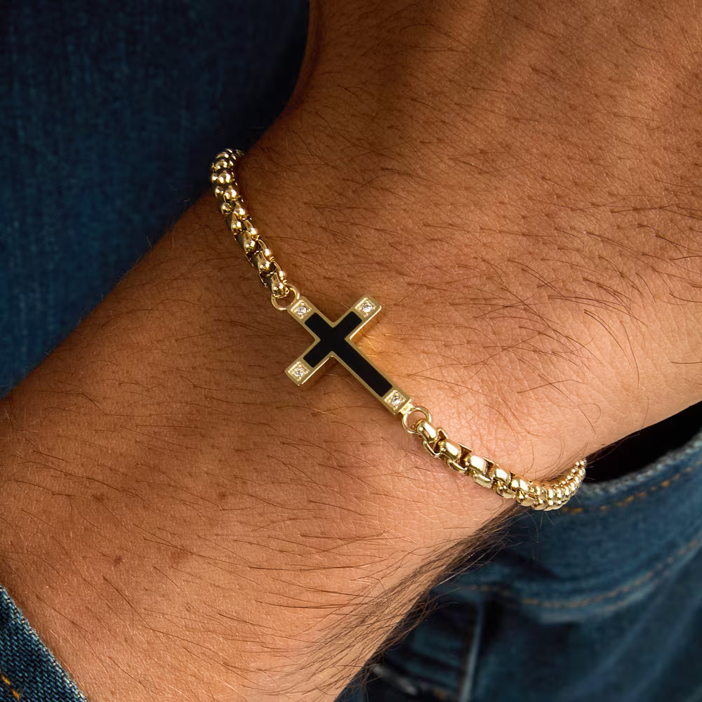 Bracciale Uomo Sector Spirit Pvd Oro Centrale Croce con Cristalli