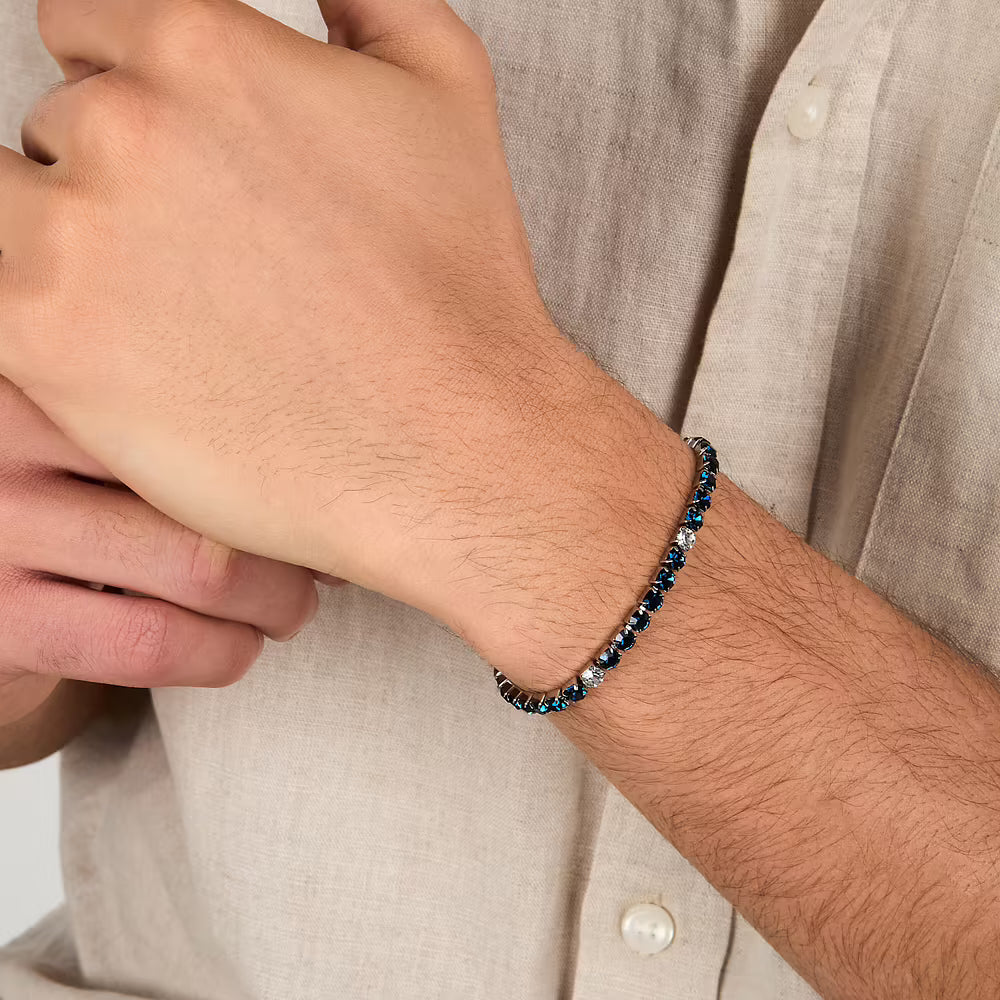 Bracciale Uomo Tennis Sector Acciaio Cristalli Bianchi/Blu
