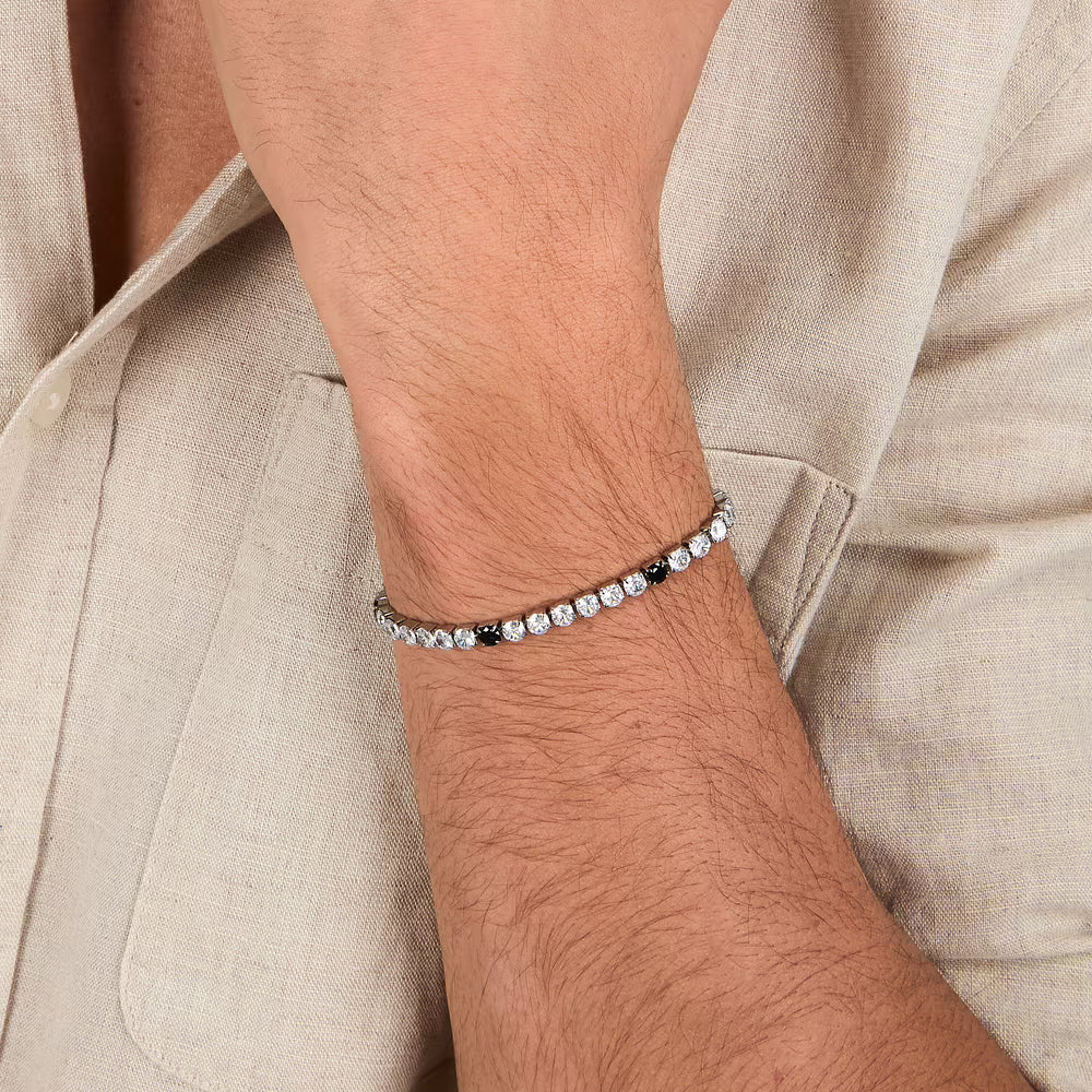 Bracciale Uomo Tennis Sector Acciaio Cristalli Bianchi/Neri