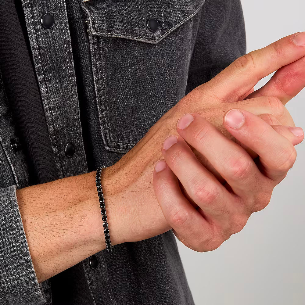 Bracciale Uomo Tennis Sector Acciaio Cristalli Neri