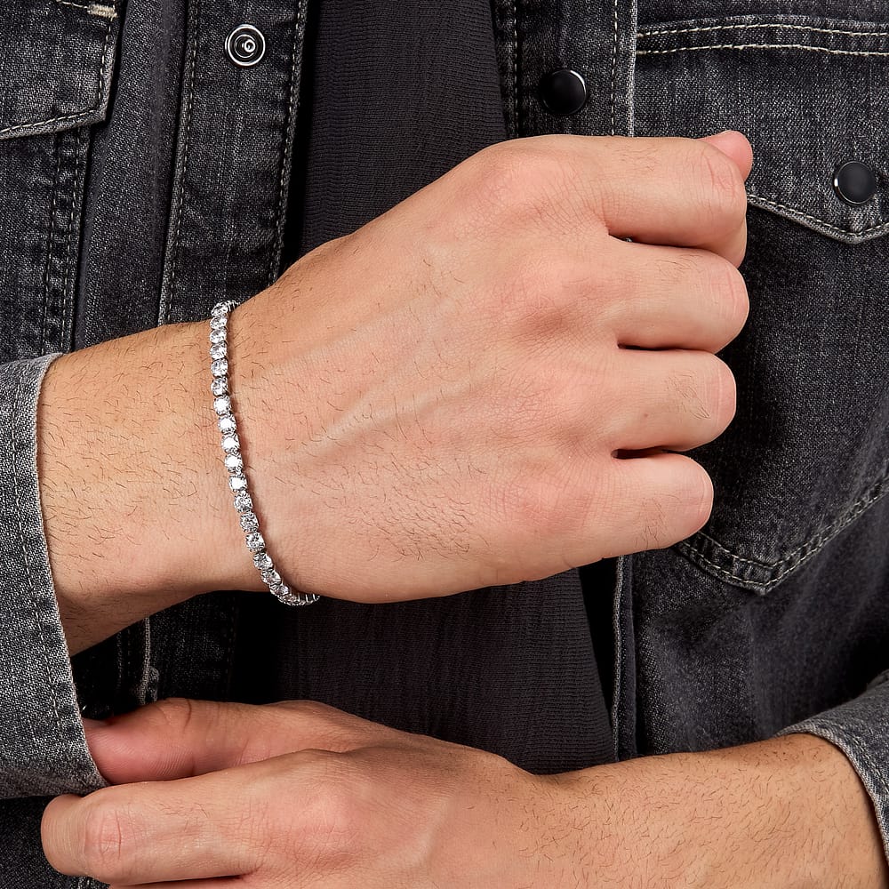Bracciale Uomo Tennis Sector Acciaio Cristalli Bianchi