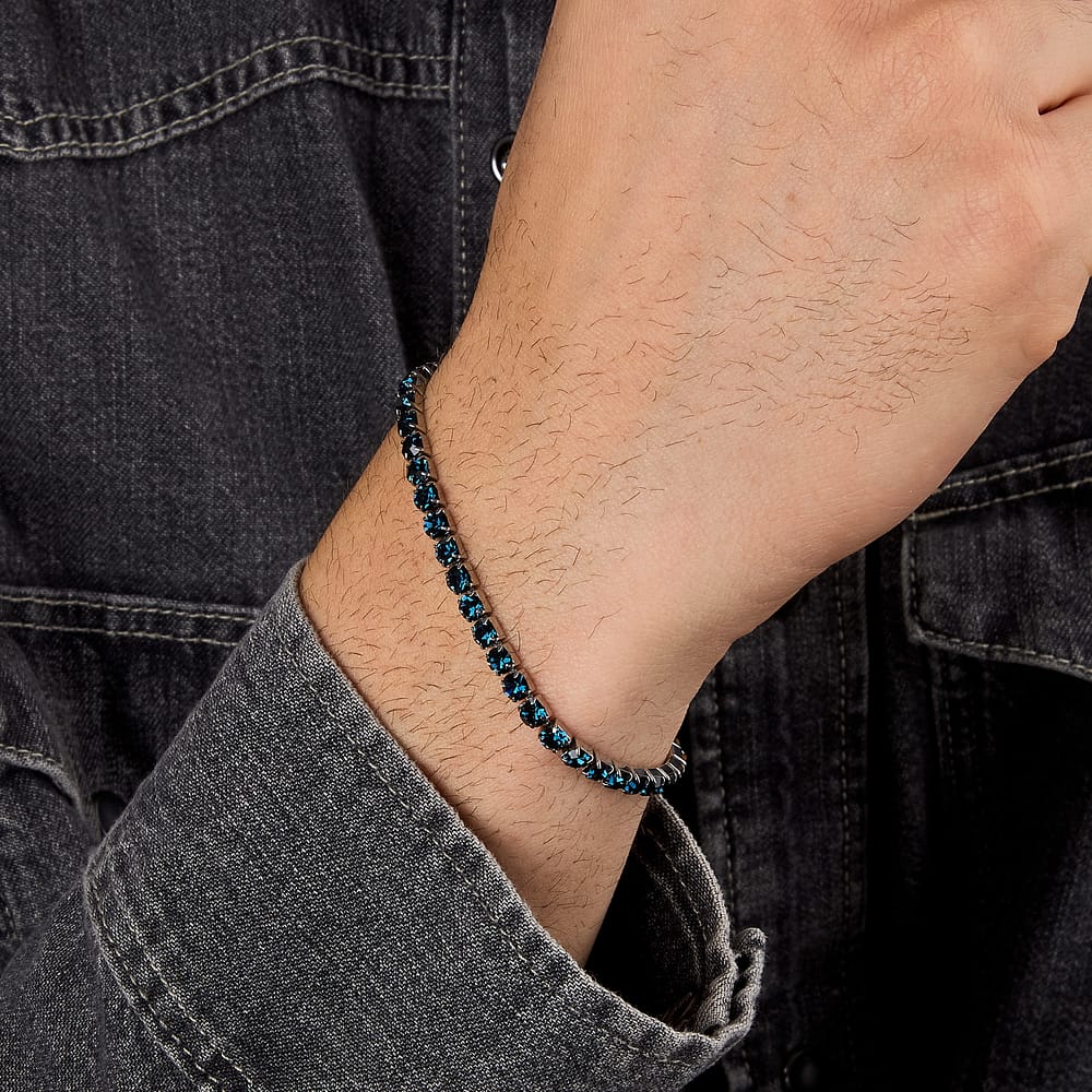 Bracciale Uomo Tennis Sector Acciaio Cristalli Blu