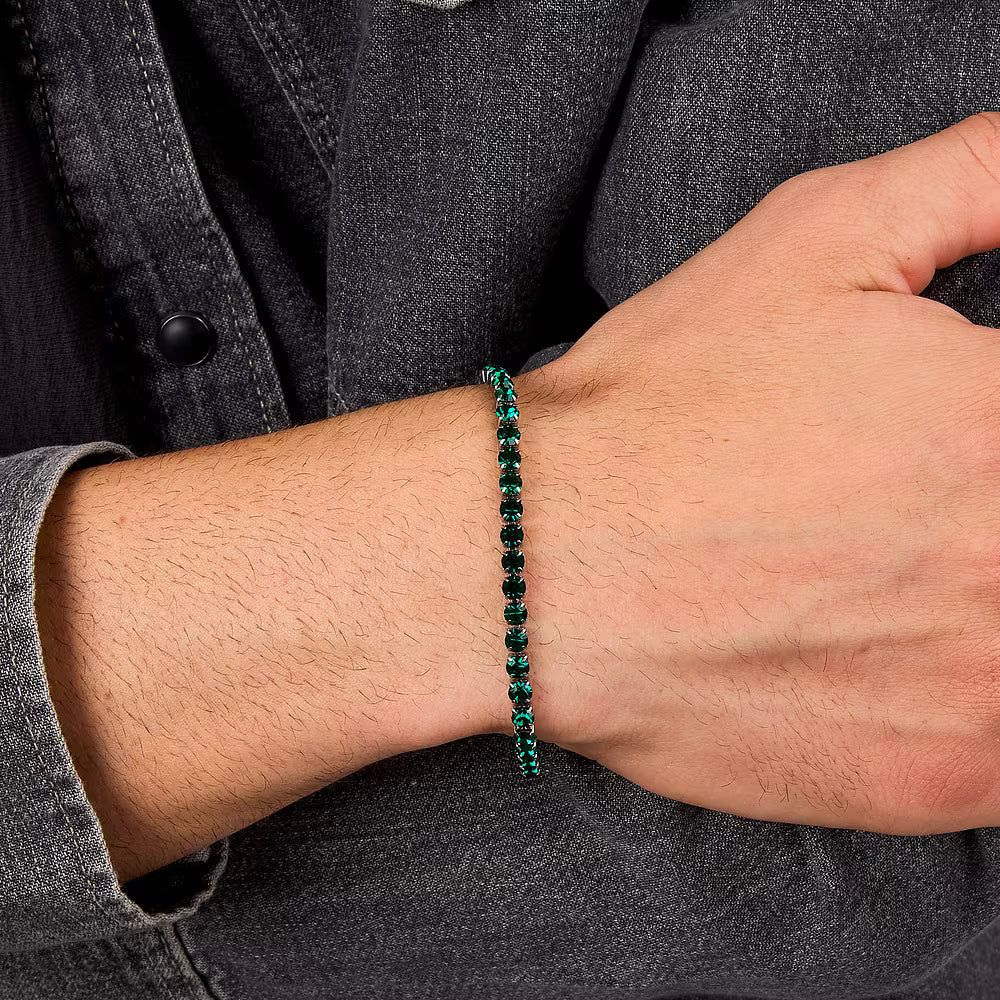 Bracciale Uomo Tennis Sector Acciaio Cristalli Verdi