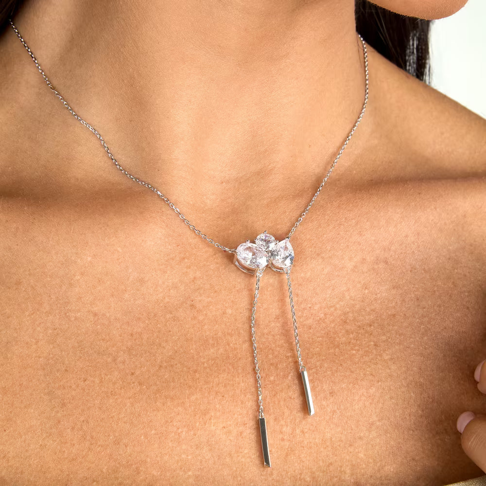 Collana Morellato Riflessi Argento 3 Zirconi Taglio Ovale/Tondo/Goccia con Saliscendi