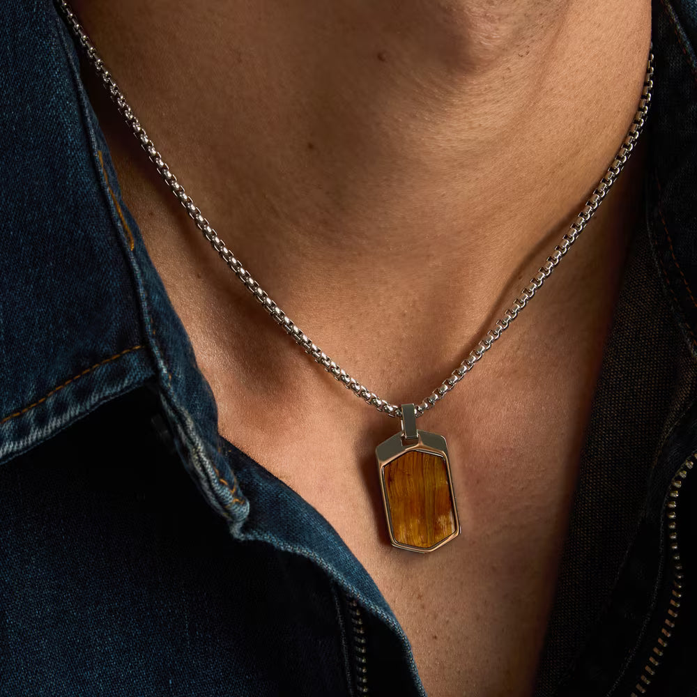 Collana Uomo Morellato Terra Acciaio Pendente Piastrina Esagonale