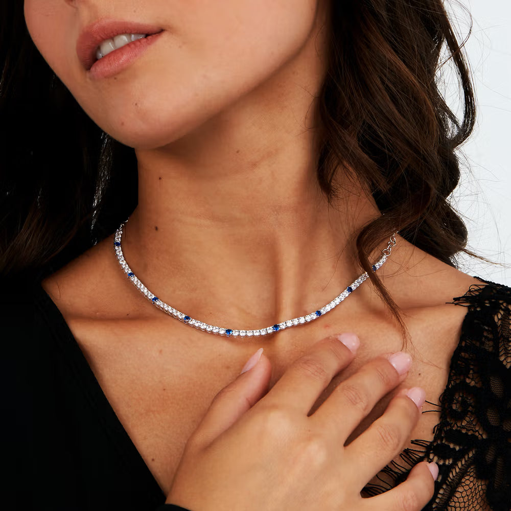 Collana Morellato Tesori Argento Centrale Tennis Zirconi Bianchi/Blu