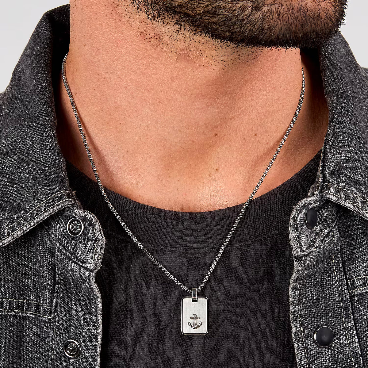 Collana Uomo Sector Marine Acciaio Catena Maglia Rolò Quadrata Pendente PiastrinaAncora