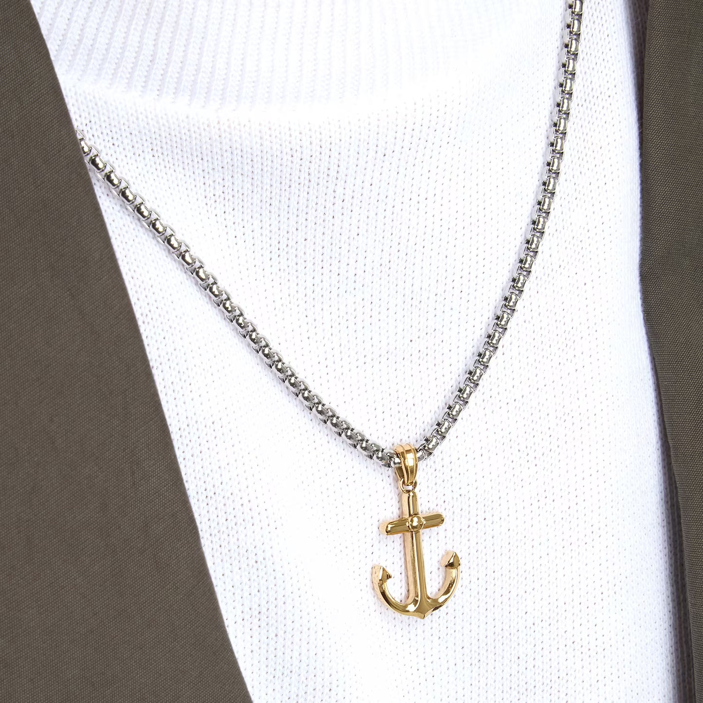 Collana Uomo Sector Marine Acciaio Pendente Ancora Pvd Oro