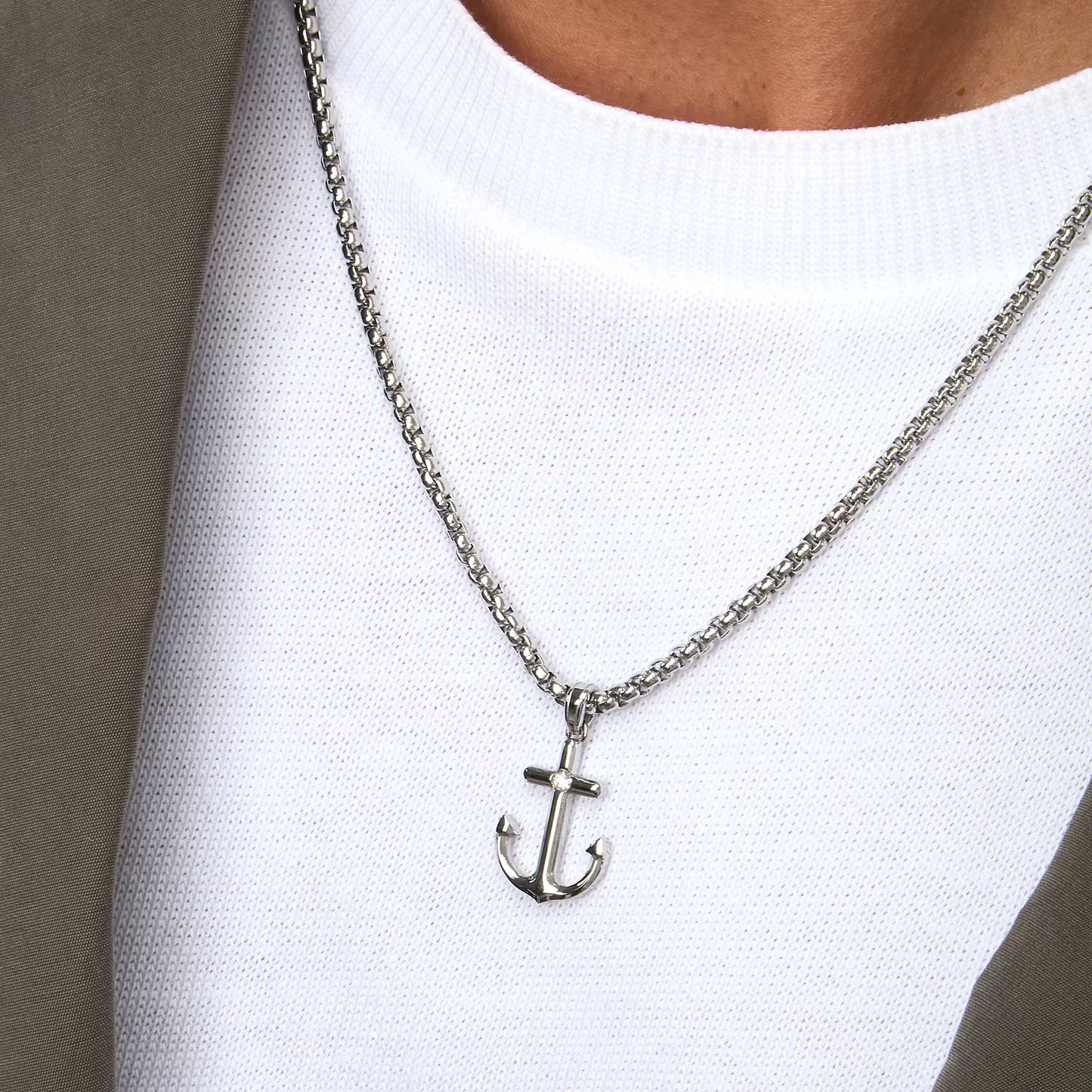 Collana Uomo Sector Marine Acciaio Pendente Ancora con Cristallo