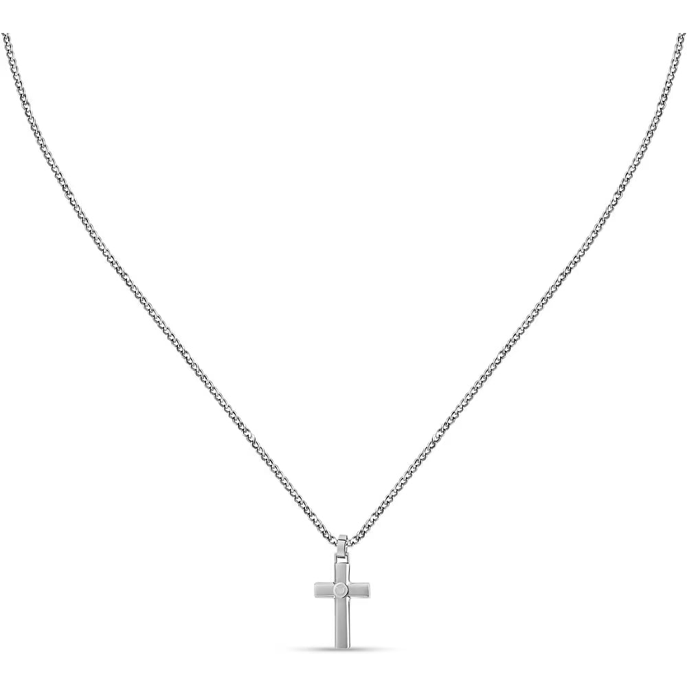 Collana Uomo Sector Spirit Uomo Acciaio Maglia Grumetta Con Pendente Croce Satinata/Logo