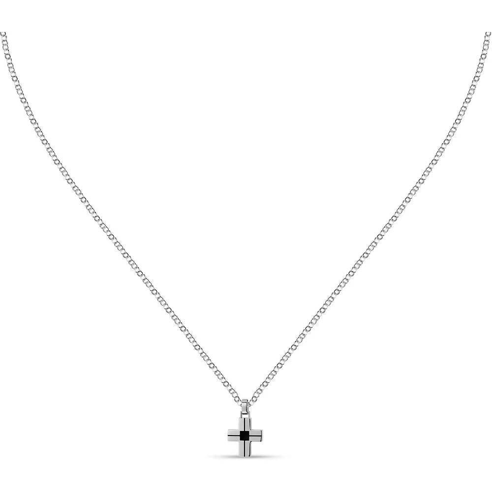 Collana Uomo Sector Spirit Acciaio Maglia Rolò Con Pendente Croce Smalto Nero