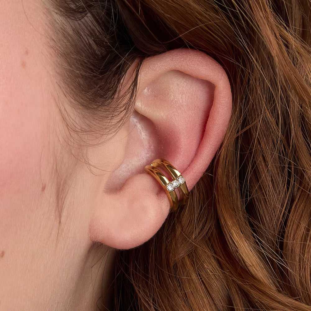 Orecchini Doppia Fascia Morellato Earcuff Pvd Oro Con Cristalli