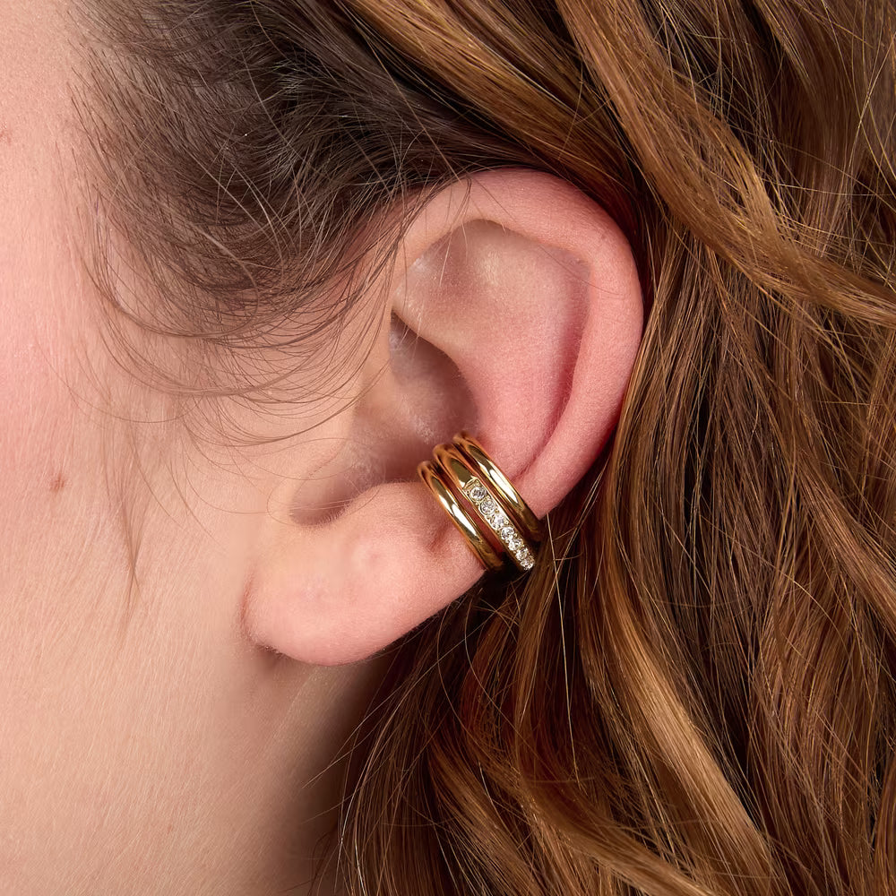 Orecchini Tripla Fascia Morellato Earcuff Pvd Oro Con Cristalli