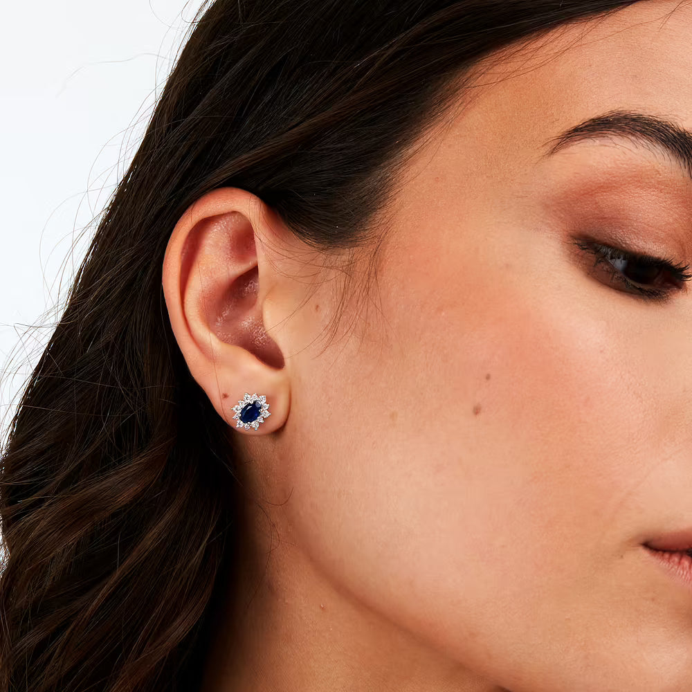 Orecchini Lobo Morellato Tesori Argento Rosetta Zircone Ovale Blu Contornato