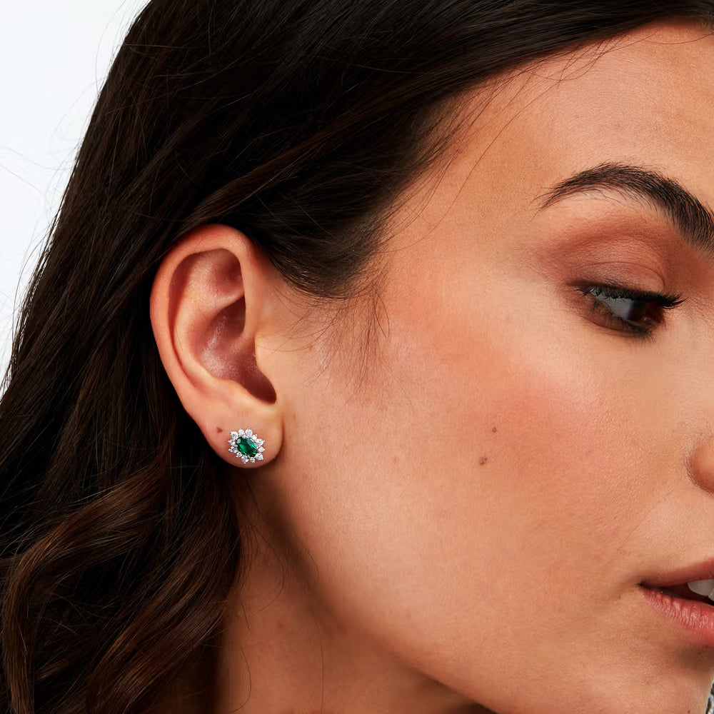 Orecchini Lobo Morellato Tesori Argento Rosetta Con Zircone Ovale Verde Contornato