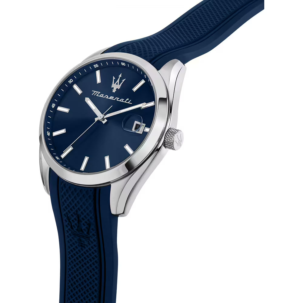 Orologio Maserati Time Attrazione 43 mm Acciaio Cinturino Gomma Blu