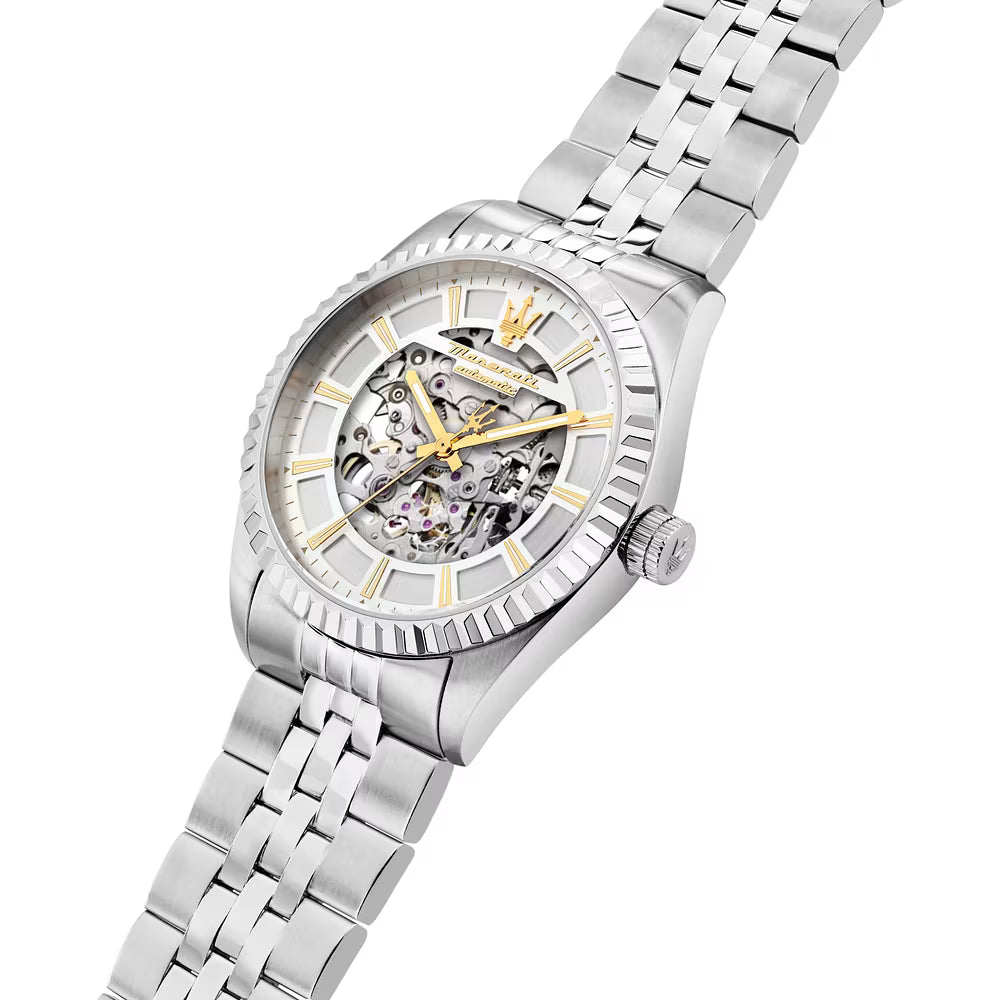 Orologio Maserati Competizione Automatico 41 Mm Acciaio Braccialato Quadrante Scheletrato/Silver