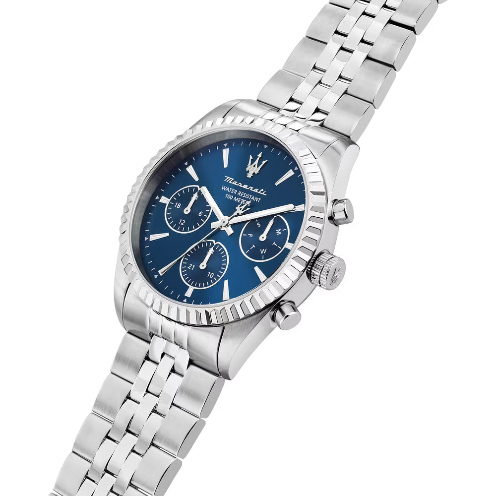 Orologio Maserati Competizione Multifunzione 41 Mm Acciaio Braccialato Blu