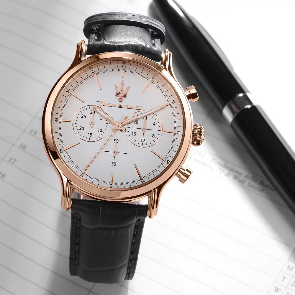 Orologio Maserati Epoca Chrono 42 Mm Pvd Oro Rosa Cinturino Pelle Marrone